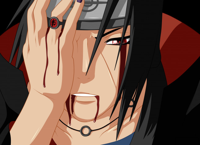 Обои картинки фото аниме, naruto, глаза, взгляд, мальчик, волосы, itachi, фон