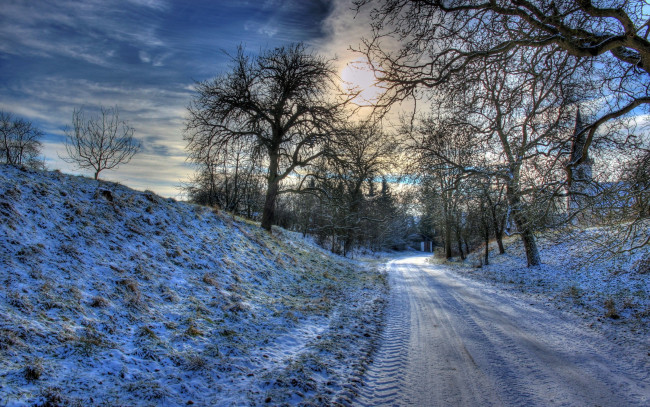 Обои картинки фото природа, дороги, снег, деревья, дорога