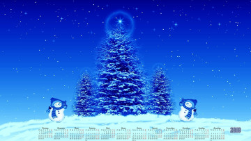 обоя календари, праздники,  салюты, снеговик, елка, 2018