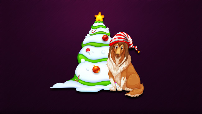 Обои картинки фото праздничные, векторная графика , новый год, новый, год, настроение, елка, минимализм, рождество, Ёлка, праздник, собаки, собака, фон