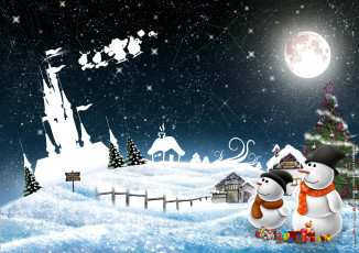 Картинка календари праздники +салюты шарф шапка снеговик елка снег зима
