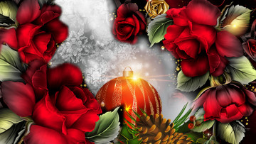 Картинка праздничные векторная+графика+ новый+год шишки шар фон лепестки цветы