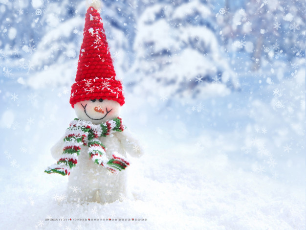 Обои картинки фото календари, праздники,  салюты, снеговик, снег, снежинка, шарф, шапка
