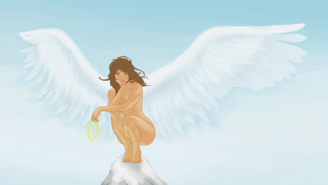 Обои картинки фото фэнтези, ангелы, девушка, фон, взгляд, крылья
