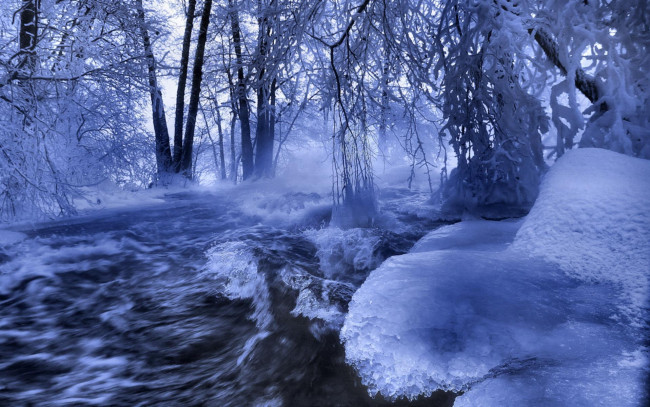 Обои картинки фото природа, реки, озера, лес, река, снег