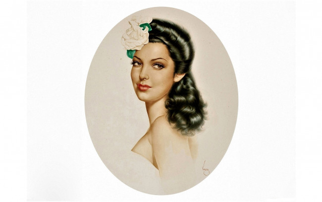 Обои картинки фото рисованное, alberto vargas, девушка, портрет, лицо, брюнетка