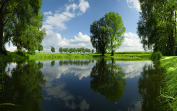 обоя природа, реки, озера, река, деревья, отражение