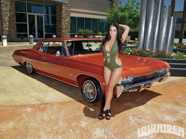 Обои картинки фото 1968, chevrolet, impala, автомобили, авто, девушками, marisssa, johnson