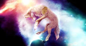 Картинка рисованные животные +сказочные +мифические планеты галактика собака