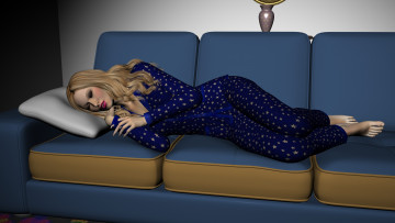 Картинка 3д+графика people+ люди ваза сон диван девушка