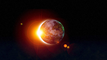 Картинка космос арт блики затмение солнце звезды планета