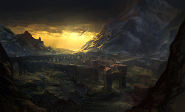 Картинка фэнтези иные+миры +иные+времена дракон руины горы акведуки арки