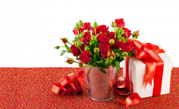 обоя цветы, розы, бутоны, подарок, коробка, ведёрко