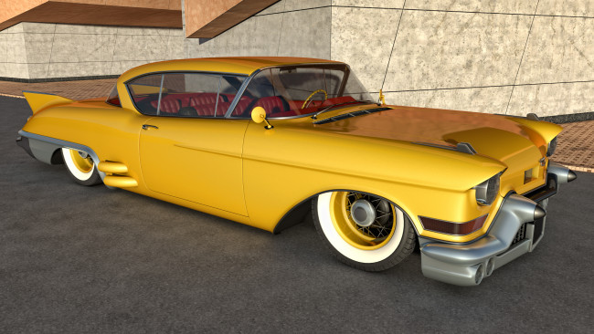 Обои картинки фото автомобили, 3д, 1957, cadillac, eldorado, biarritz, желтый