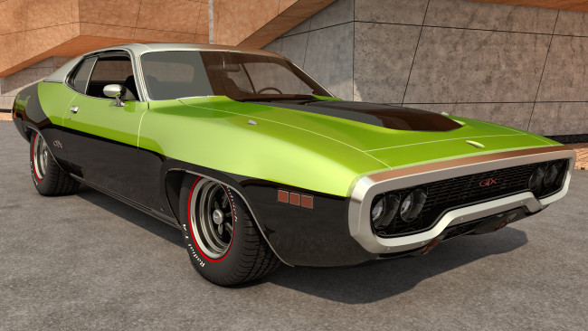 Обои картинки фото автомобили, 3д, 1971, plymouth, gtx, зеленый