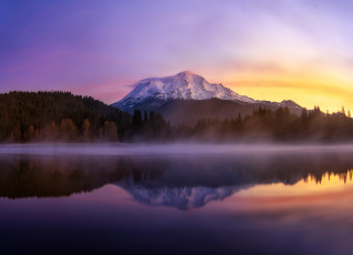 Картинка природа реки озера гора маунт шаста утро озеро siskiyou штат калифорния сша