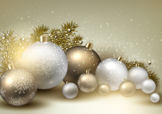 Картинка праздничные векторная+графика+ новый+год веточки елки снежинки блестки шары