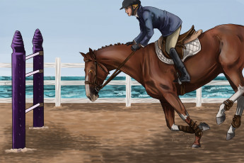 Картинка рисованное животные +лошади скачки жокей лошадь ипподром