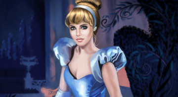 Картинка рисованное кино мультфильм голубое платье девушка золушка дисней прическа взгляд