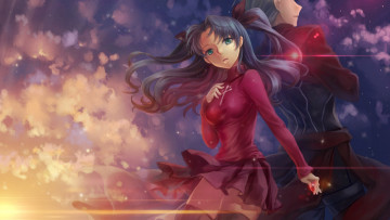 обоя аниме, fate, stay night, девушка, парень, арт, 6bi, tohsaka, rin, archer