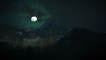Картинка природа горы ночь облака деревья луна