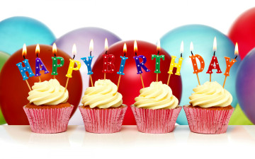 обоя праздничные, день рождения, кексы, шары, свечи, день, рождения, cupcake, happy, birthday