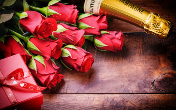 обоя праздничные, день святого валентина,  сердечки,  любовь, шампанское, розы, rose, love, romantic, heart, valentine's, day
