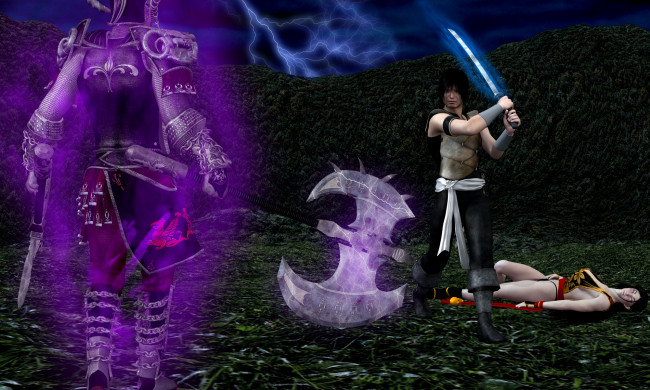 Обои картинки фото 3д графика, фантазия , fantasy, девушка, призрак, меч, воин
