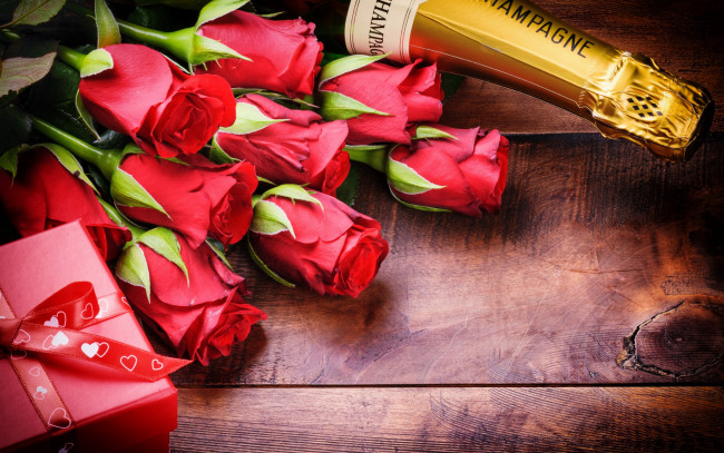 Обои картинки фото праздничные, день святого валентина,  сердечки,  любовь, шампанское, розы, rose, love, romantic, heart, valentine's, day