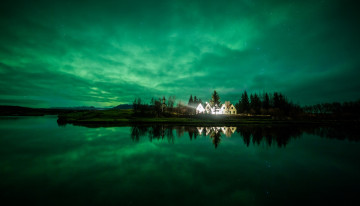 Картинка города -+здания +дома дома исландия вечер остров облака небо озеро коттеджи