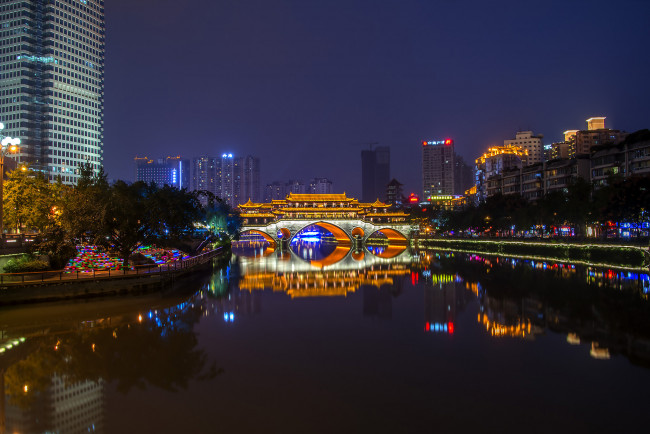 Обои картинки фото anshun bridge and jin river,  chengdu, города, - мосты, простор