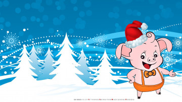 Картинка календари праздники +салюты шапка зима фон свинья поросенок елка