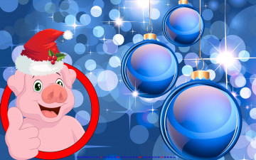 Картинка календари праздники +салюты фон свинья шар игрушка шапка поросенок