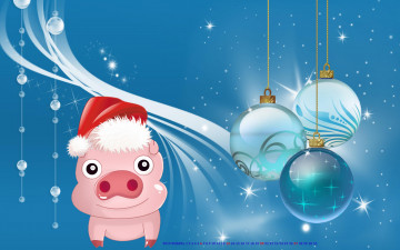 Картинка календари праздники +салюты шапка поросенок свинья фон шар игрушка