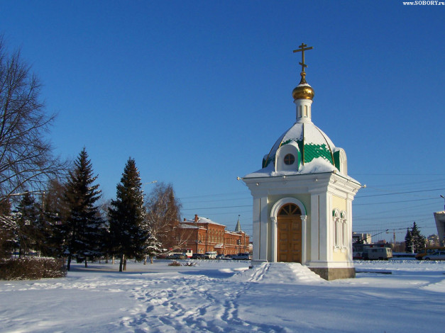 Обои картинки фото омск, зима, Часовня, на, месте, ильинской, церкви, города, православные, монастыри