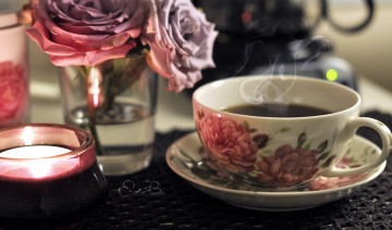обоя еда, напитки, Чай, чашка, розы, чай