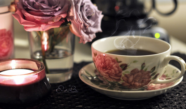 Обои картинки фото еда, напитки, Чай, чашка, розы, чай