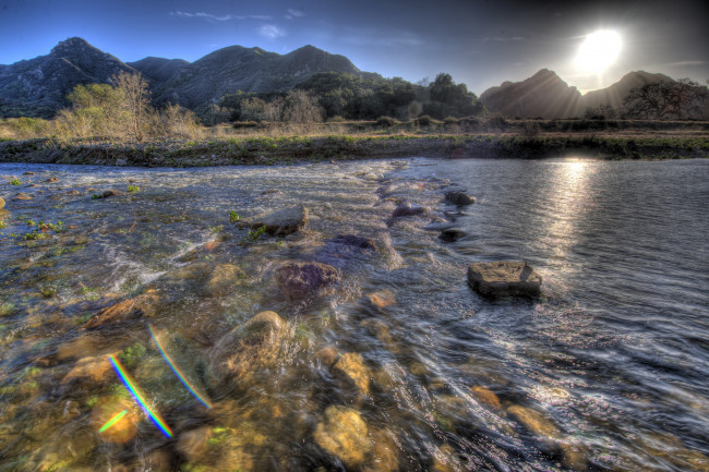 Обои картинки фото california, malibu, природа, восходы, закаты, река, луна