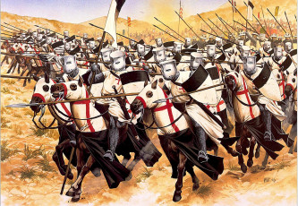 Картинка фэнтези люди копья атака рыцари всадники крестоносцы средневековье сражение