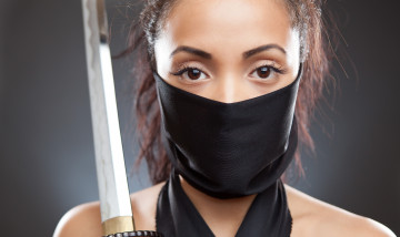 Картинка девушки -unsort+ девушки+с+оружием глаза лицо ниндзя шарф взгляд катана меч