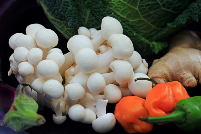 Обои картинки фото еда, разное, имбирь, грибы, перец, овощи