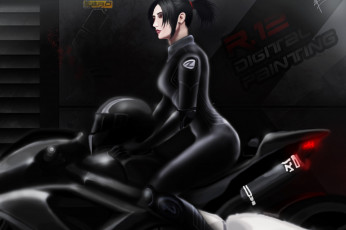 Картинка фэнтези девушки мотоцикл шлем девушка арт