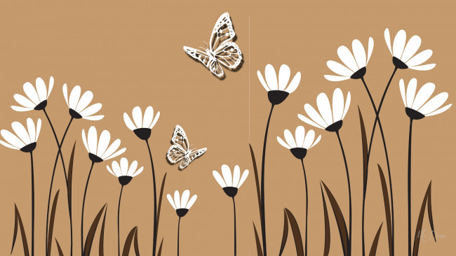 Обои картинки фото векторная графика, цветы , flowers, фон, цветы, бабочка