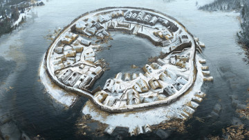 Картинка рисованное города вода дома остров поселение