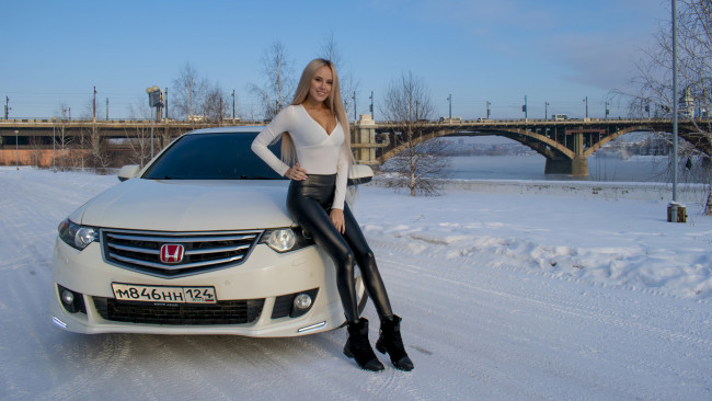 Обои картинки фото автомобили, -авто с девушками, honda, accord