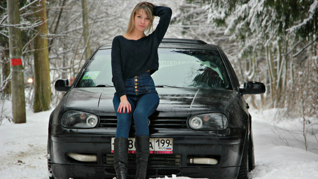 Обои картинки фото автомобили, -авто с девушками, volkswagen, golf