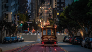 Картинка города сан-франциско+ сша калифорния сан франциско трамвай вечер город улица