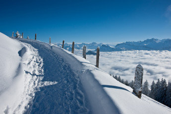 Картинка природа зима снег дорога горы