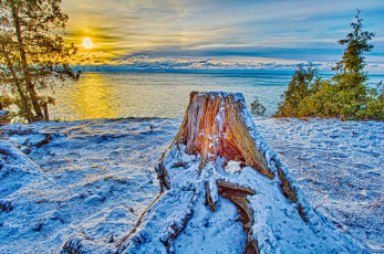 Картинка природа восходы закаты зима снег озеро