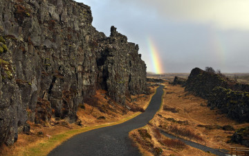 Картинка природа радуга скалы дорога